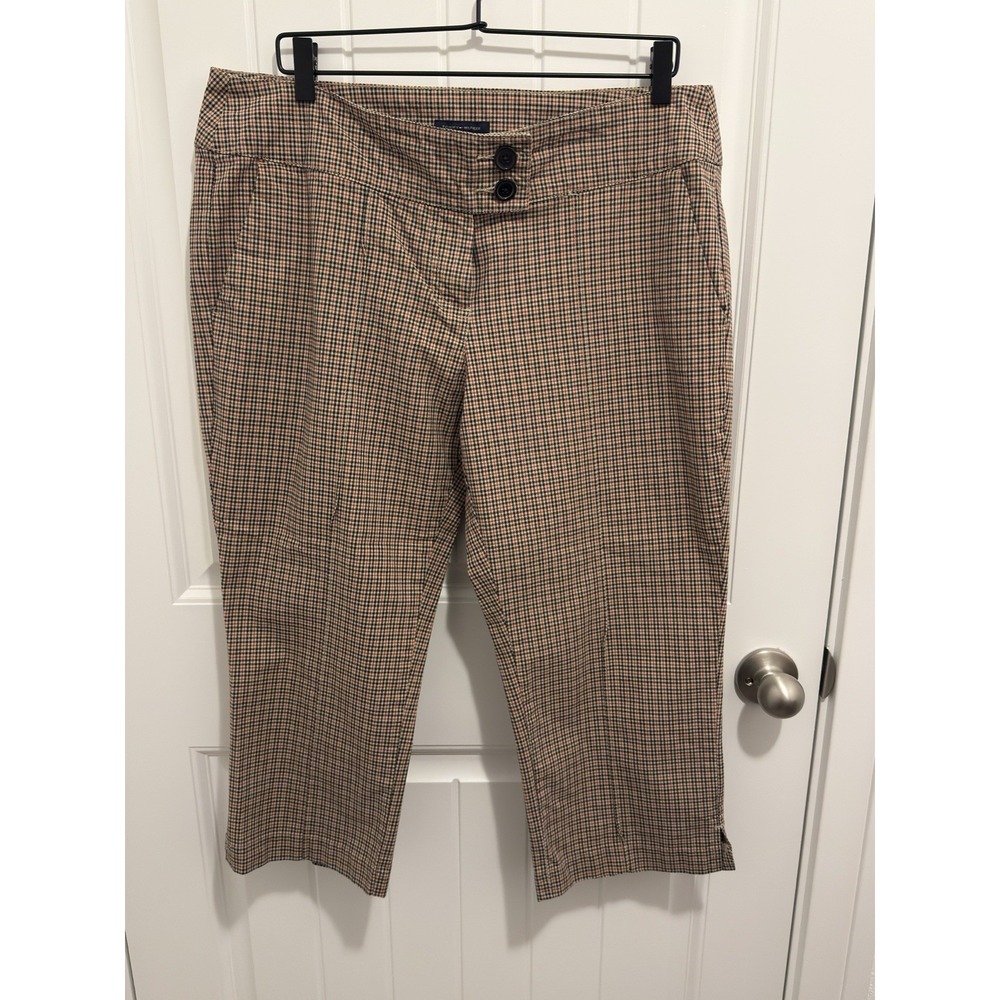 Tommy Hilfiger Women 14 Plaid Cropped Pants Tan‎ Black Red Check Capri Trousers